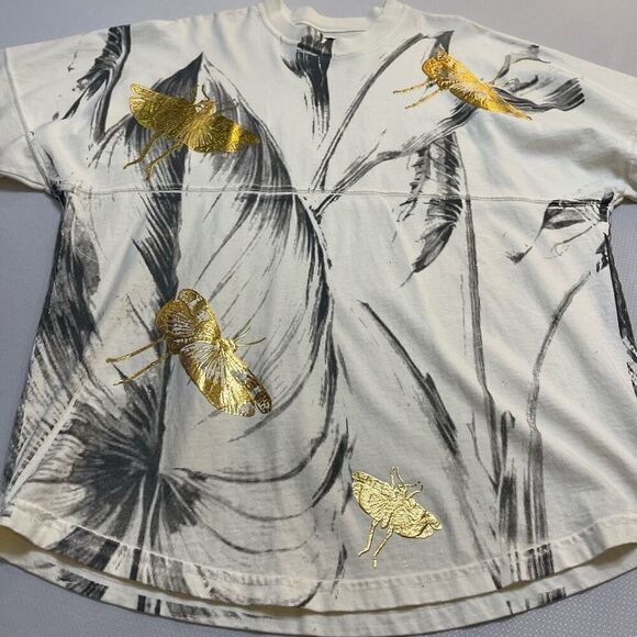Spirit Jersey Dragonfly Metallic Gold Foil Feather Top T-Shirt Size Medium - Picture 2 of 13